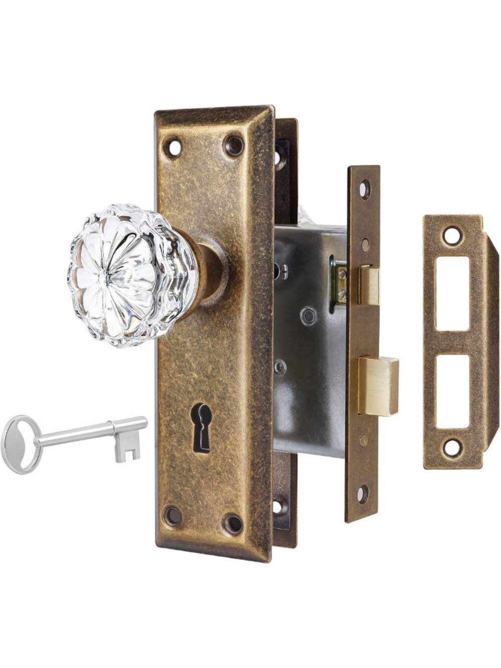 Elegant Mortise Lock Set with Crystal Glass Knobs for Interior Doors - Secure